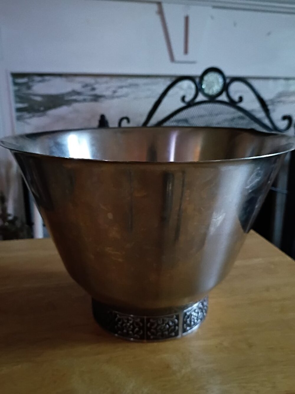 Mid Century Stanley Roberts Velvet 18-8 Stainless Steel Large Footed Bowl Emboss